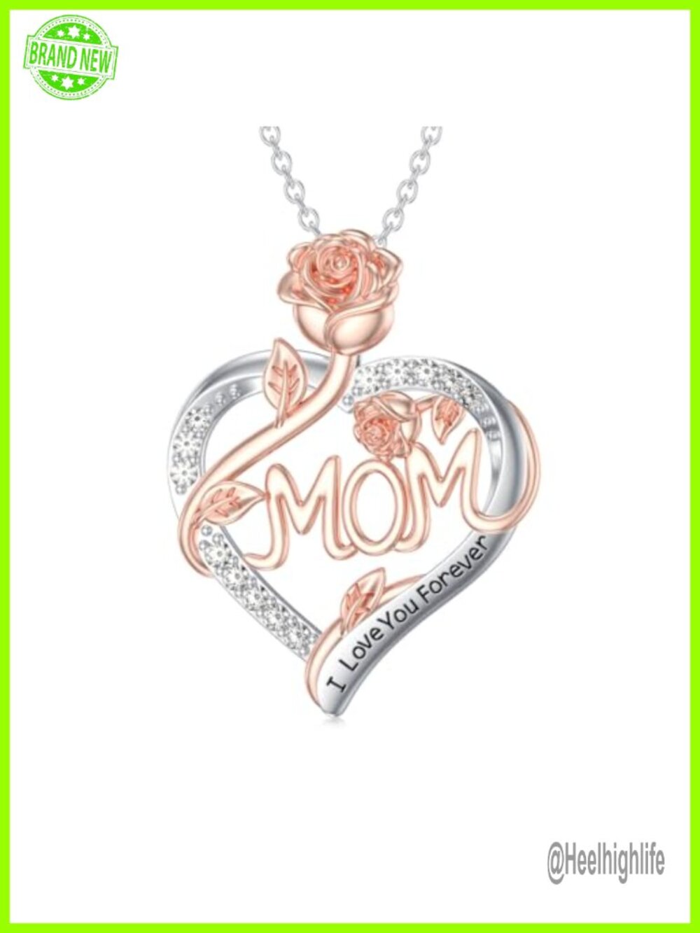 925 Sterling Silver Rose Heart Pendant Necklace Mom Gift
